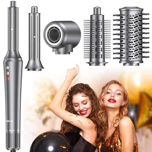 5 in 1 Airstyler Ionen Föhn 110000 U/Min, Professioneller Hair Styler für Schnelles Trocknen Warmluftbürste Frizz-Free, 32mm Lockenstab Automatisch, Haarglätter Bürste & Volumenbürste, Geschenkbox