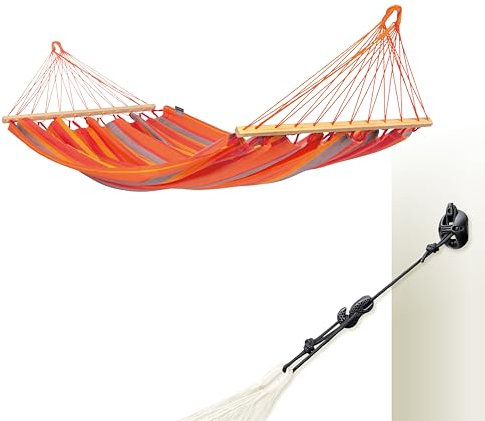 LA SIESTA® Alisio - Amaca singola a barra e fissaggio a parete e piattafondo – Amaca esterna interna resistente alle intemperie, tela di amaca per 1 persona per giardino balcone, carico 120 kg –