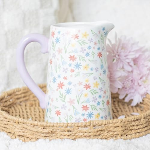 Jarra de cerámica con estampado floral de primavera