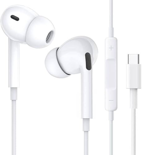 Cuffie USB C,Auricolari Type C con filo Microfono compatibile per iPhone 16/15 Pro Max Plus,iPad Pro Air,Samsung Galaxy S25/S24/S23/S22 A53 A33,Huawei P70/60/50,Xiaomi,Google Pixel 8/7 (BIANCO)