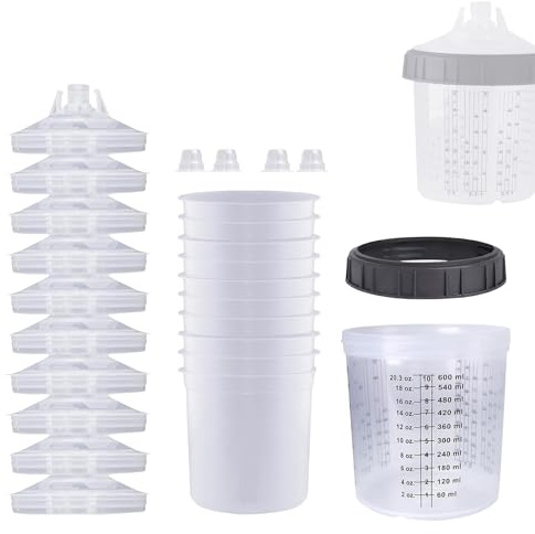Copa - 10 tanques de medición de colores, tazas de color con | Sprühlackbecher Set para pintura, reprocesamiento, revestimiento, revestimiento, reparación de automóviles, busin
