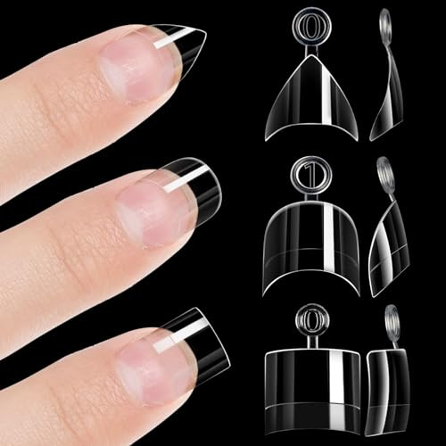 BQMEZRNUS 360Pcs Short Almond Nail Tips, 12 Sizes | Half cover clear gel nail tips for French manicure,fake coffin nail extensions with assortment box,professional acrylic nails