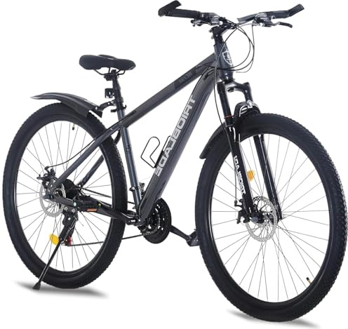 LSBIKE 24 26 27.5 29Inch Mountain Bike 21 Speed Drivetrain Hardtail Bicycle Mens Women Mountain Bike With Shock Lightweight Sport Cycling Bike for Adult with Mudguard MTB Bicycle (Grey, 26inch)