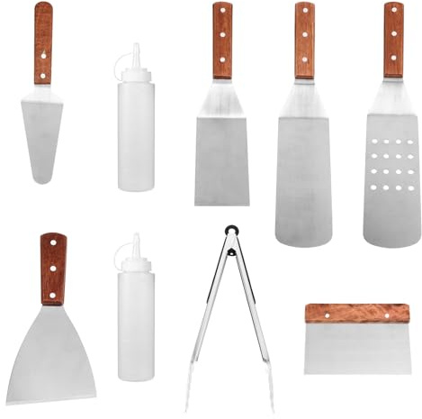 TOPPERFUN 1ensemble Set Ustensiles Barbecue INOX Acier Inoxydable Outils de Cuisson Légers et Durables pour Gril Extérieur et Cuisine Maison Pinces à Viande et Spatules Multifonctions