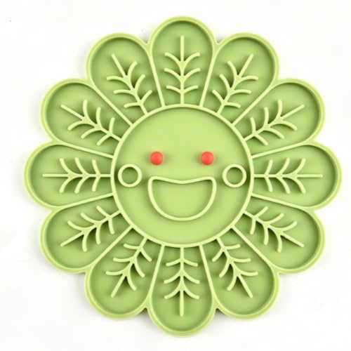 Generic Slickmatta för Hund Mjuk Silikon Slow Feeder Pad Söt Blomform, Halkfri för Husdjursätning 20 X 20 Cm (Grön)