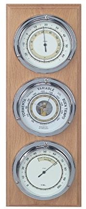 Station météo nautique, baromètre en bois nautique 40 cm, station météo intérieure extérieure, 3 montres, baromètre, hygromètre, thermomètre. Textes Baromètre en espagnol