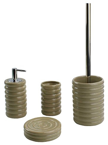 Kleine Wolke - Juego de baño (4 piezas, cerámica, cepillo de inodoro, dispensador de jabón, soporte para cepillos de dientes y jabonero), color beige