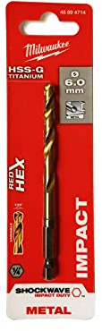Milwaukee 6mm Red Hex ShockWave Impact Duty HSS-Ground Titanium Metal Drill Bit