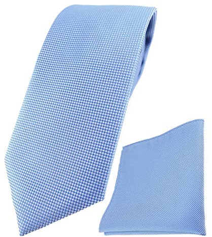 TigerTie Modische Krawatte + Einstecktuch in hellblau fein gepunktet- Breite 7 cm