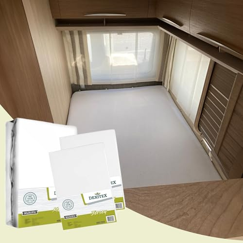 Dexitex - Spannbettlaken Wohnmobil 3er Set - 2 Spannbettlaken Weiß + 1 Matratzenschoner Ecke Links (125-155cm x 200cm)- Französische Betten - für Wohnmobil Bett - Links -Weiß