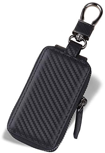 VISOUL Echt Leder Schlüsselanhänger Schlüsseltasche Auto Schlüssel Anhänger Antik Vintage Karabienerhacken Tasche Reißverschluss C02 Schwarz