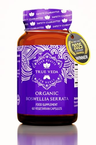 Organic Boswellia Serrata Extract, 5:1, 75% Boswellic Acid, 60 Capsules | Soil Association Certified Organic | 5x Concentrated | Indian Frankincense Powder | Ayurveda | Tablets for Humans | True Veda