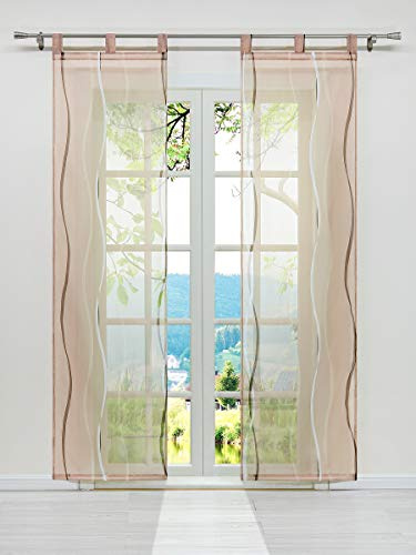 ESLIR 2er Set Flächenvorhänge Schiebegardinen Voile Gardinen mit Schlaufen Schiebevorhang Transparent Vorhang Wellen Muster Sand BxH 57x225cm 2 Stück