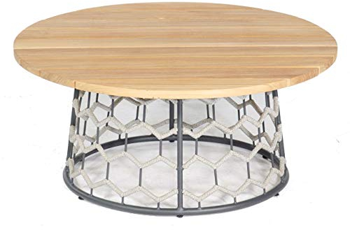 Sonnenpartner Lounge-Tisch Yale Ø 100 cm Teak/Aluminium mit Polyrope Silbergrau Loungetisch Beistelltisch