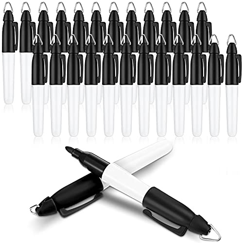24 Pieces Mini Permanent Markers with Golf Keychain Clips for Nurses Badge Medium Point Ink Pens for Office School Nurses Supplies Outdoor Activities (Black)
