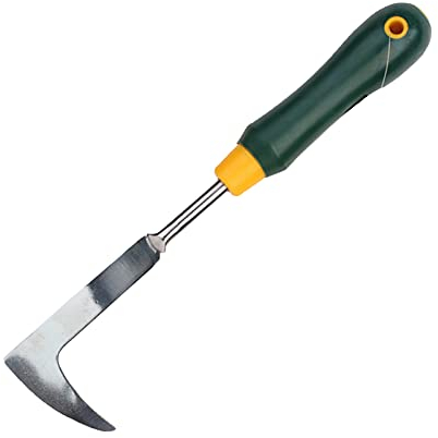 Gmjay Manuelle Rissentfernung, Gartenwerkzeug aus rostfreiem Stahl mit L-Form-Klinge, Grasschneider-Messer-Unkraut-Sichel, manuelles Spalt-Unkraut-Werkzeug,