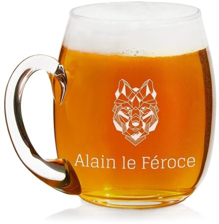 Maverton Chope à Bière Gravée, Cadeau personnalisée pour lui | Capacité : 500 ml, Cadeau d’anniversaire homme, Verre à Bière avec gravure, Féroce