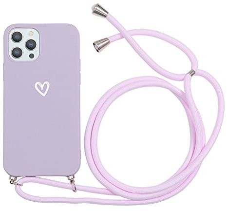 Yoedge Schutzhülle mit Kordel für Samsung Galaxy A51 (4G) / M40S, weiches TPU, Silikon, matt, stoßfest, mit verstellbarem Halskette und Kette, Herz, Weiß, Motiv für Samsung A51 (6,5 Zoll), Lila