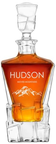 Maverton Personalised Whiskey Decanter for Man, Ice Cubes Model, Mountains | Elegant Beverage Dispenser with Engraving, Stylish barware for Birthday, for Whisky connoisseurs
