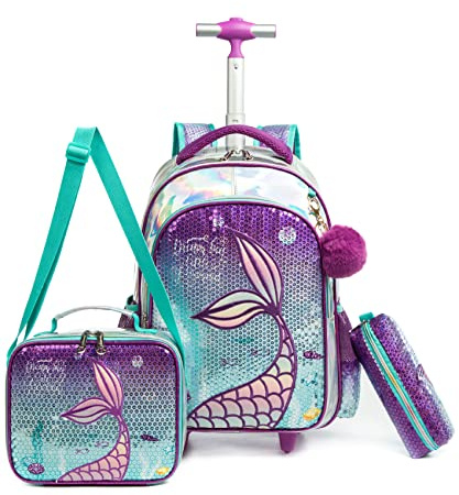 HTgroce Schulranzen mit Rollen für Mädchen, Kinderrucksack mit Rollen Trolley Schulrucksack für Mädchen,Schultrolley Rucksäcke Kinder Schulrucksack Schultasche mit Rollen