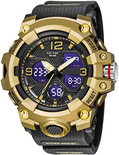 findtime Digitale Armbanduhr Herren Militär Sportuhr Analog Digitaluhr 5ATM Wasserdicht Outdoor Uhr mit Licht Alarm Kalender Stoppuhr für Männer Jungen Groß