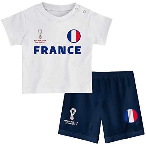 FIFA Ensemble t-shirt et short unisexe pour enfant Coupe du monde de la 2022 – France – Ensemble t-shirt et short à l'extérieur (1 pièce), Bleu marine/bleu marine, 3-6 mois