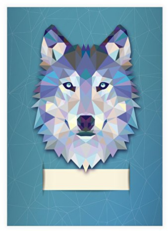 Kartenkaufrausch 1x Starkes Wildtier DIN A4 Schulheft, Schreibhefte mit polygonalem Wolf in hellblau Lineatur 20 (blanko Heft)