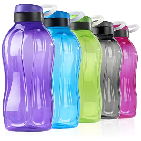 Yeahshion 1500 ml Wiederverwendbare Wasserflasche mit Griff, 1,5 Liter Tragbare Sportwasserflasche Auslaufsicher BPA-frei für Fitnessstudio, Camping, Reisen, Arbeit, Violett