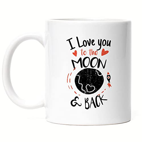 Hey!Print I Love You To The Moon and Back Tasse Weiß Liebeserklärung Liebesbeweis Unendliche Liebe Verliebt Herzblatt