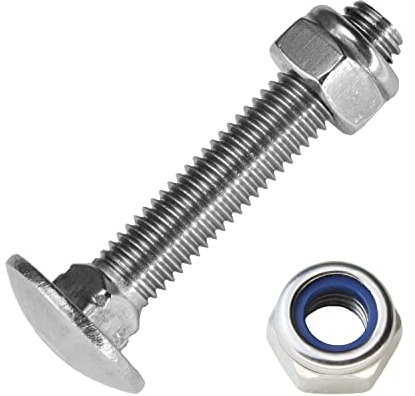 Techtanium® Schlossschrauben M5 x 45/45 mm mit Sicherungsmuttern M5 aus Edelstahl A2 (20 Stück) | Flachrundkopfschrauben | Sechskantmuttern mit Polyamidklemmteil | DIN 603 & DIN 985