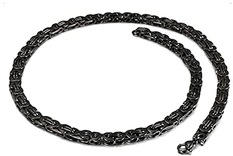 AMDXD Byzantine Königskette, Edelstahl Kette Herren, Metallketten Punk Schwarz Breit 10MM Länge 50cm Edelstahl Halskette Ohne Anhänger Hip Hop für Männer
