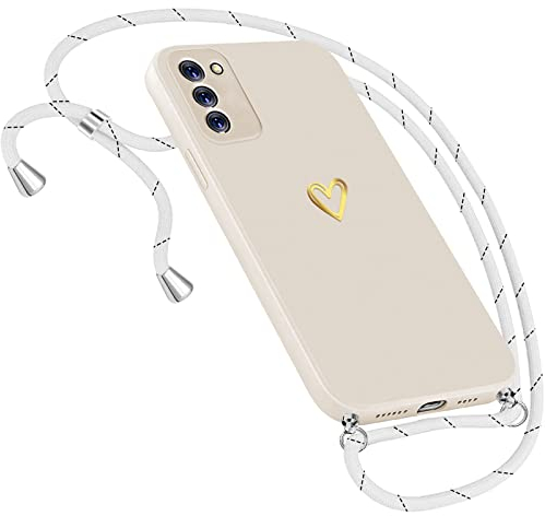Handykette Hülle für Samsung Galaxy S20 Hülle Necklace, Herz Motiv Muster Handyhülle für Samsung Galaxy S20 Hülle mit Band Kordel zum Umhängeband Ultradünn Hülle für Samsung S20 Handykette (White)