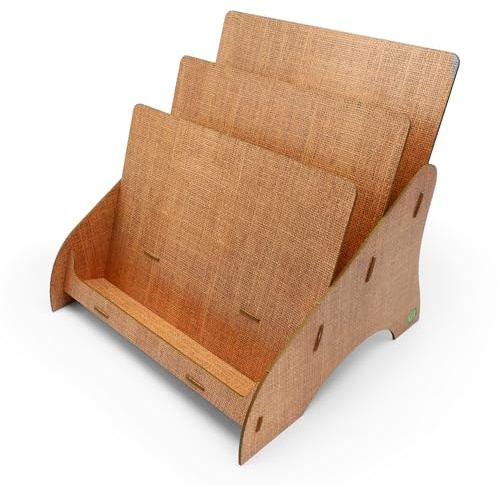 stableco 1x ökologischer Prospektständer DIN A4 hoizontal mit 3 Fächer stabiler Flyerständer im natural Design No Plastic! Just Paper! nachhaltiger Prospekthalter Postkartenständer schnell aufzubauen