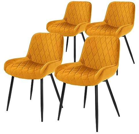 ML-Design Set om 4 Matrumsstolar Matrumsstol med rygg och armstöd, ockra, sammetssits, metallben, köksstolar Vardagsrumsstolar Vardagsrumsstol Klädd stol Stolar