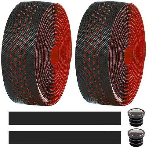 MOCNT 2 hjul cykel styrband cykling vägcykel styrband läder PU EVA cykelband halkfri komfort stötdämpande greppband band band lindning med styreplugg röd