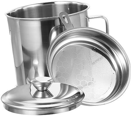 BRIGHTFUFU Pot à Graisse et Poignée Confortable Passoire Intégrée 1,8l en Acier Inoxydable pour Stockage et Filtration D'huile Cuisine