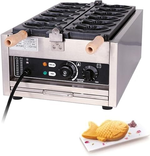 Macchina for Taiyaki a Forma di Pesce, Ferro Taiyaki Professionale in Acciaio Inossidabile con Stampi da Forno Antiaderenti, Controllo della Temperatura a 50-300°C, Macchina for Waffle a Forma di Pesc
