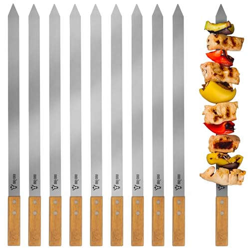 BBQ-Toro Edelstahl Grillspieße mit Holzgriff (10 Stück) | 50 cm | Kebap Spieße, Grillspieß Set, Schaschlikspieße, Grill Skewers | Mangal Schaschlik, Drehspieß, Rotisserie, Grillzubehör
