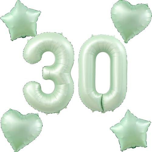 Olive Grün Luftballons Zahl 30+4 pcs herz/stern Folienballon Zahl 30 .Geburtstag frau mädchen,40 Riesenzahl Ballons 30 .geburtstagsdeko mann,Zahlenballon 30, Helium Ballons 30 Zahlen Luftballon