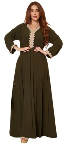 Damdjellaba i premiumkvalitet - sublim djellaba som kan bäras som en abaya eller en marockansk kaftan (DE/NL/SE/PL, Alfa, L, Regelbunden, Regelbunden, Grön)
