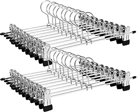 Supfine Hosenbügel, 100 Stück Kleiderbügel aus Metall, Kleiderbügel mit 2 rutschfesten Clips, platzsparend, Kleiderbügel für Hosen, Röcke mit Trägern (100 Stück)
