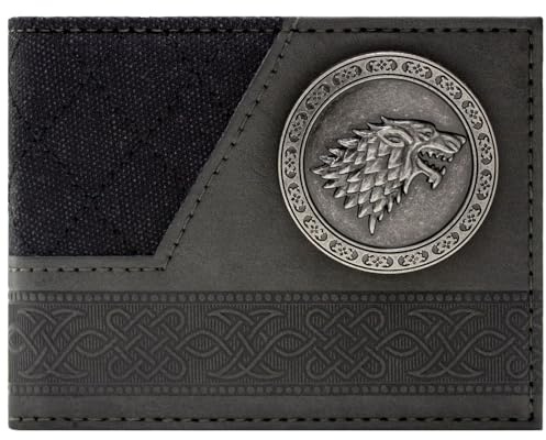 Game of Stark Thrones Winter is Coming Direwolf Emblème Portefeuille/Porte-Monnaie Bi-Fold ID & Cartes, Gris