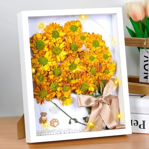 SUPRBIRD 3D Bilderrahmen zum Befüllen 22x27cm, 3D Objektrahmen Tiefer 3cm, Tiefer Rahmen für Wand & Desktop, Shadow Box für Fotos, Objekte, Hochzeitsstrauß, DIY Kunstwerke (Weiß)