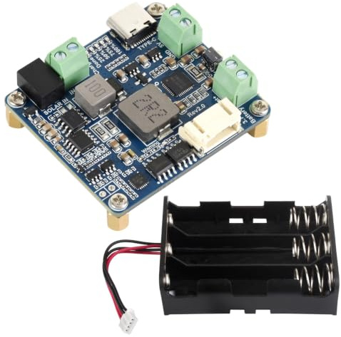 Waveshare Solar Power Manager Module (D), Support 6V~24V Solar Panel & Type-C Power Adapter, 5V/3A Output, Solar Controller USB, MPPT Solar Charger, with Batt Holder (Batt are Not Included)