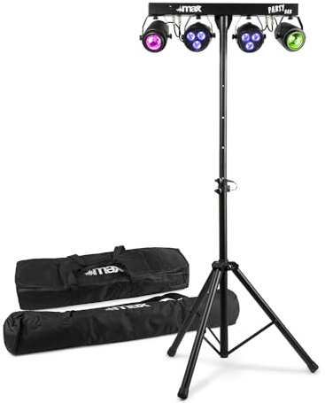 MAX PartyBar1 LED Disco Party Lights System - Complete DJ Lighting Kit with RGBW Jellymoon & PAR LED Effects, Tripod Stand, Soft Padded Carry Case, DMX & Sound Activated Control