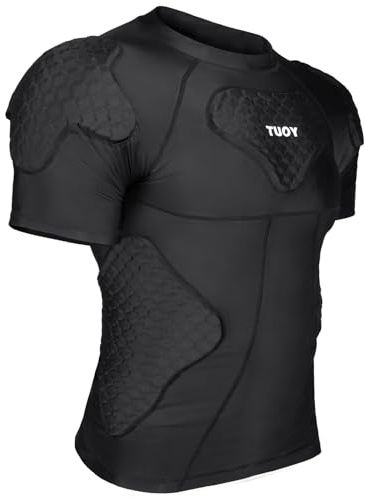 TUOYR Mens Football Padded Shirt Baseball Compression Shirt with Pads Chest Rib Protector Adult Protective Undershirt Heart Guard for Softball Rugby Lacrosse