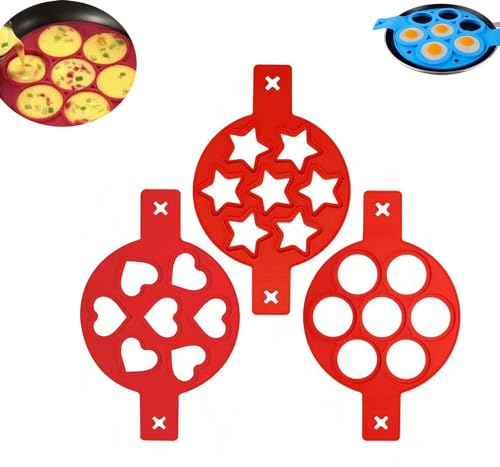 Generic 3pcs 7 Holes Flip N Cook Silicone Pancake Mold Flip and Cook Pancake Maker Silicone Pancake Molds Fried Egg Mold Reusable Non Stick Egg Mold Ring Pancake Maker, MJIS-1699