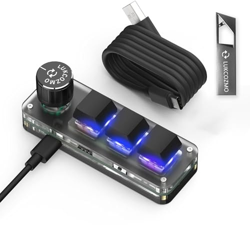 LUKCOZMO Mini teclado mecánico de 3 teclas, teclado multifuncional con una sola mano, teclado macro multifuncional para iOS, Windows. Regalo para él/ella (negro)