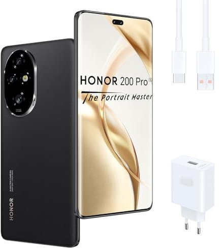 HONOR 200 Pro 5G Smartphone 12+512GB, 6.78 OLED Bildschirm 120Hz, 50MP Hauptportraitkamera, Snapdragon 8s Gen 3, 5200mAh Akku mit 100W Supercharge, MagicOS 8.0, Dual SIM NFC, Schwarz