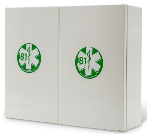 p age Erste-Hilfe-Schrank aus weißem Kunststoff, 2 Türen, 2 Einlegeböden, 1 von 3 Arbeitern 450 x 375 x 130 H mm